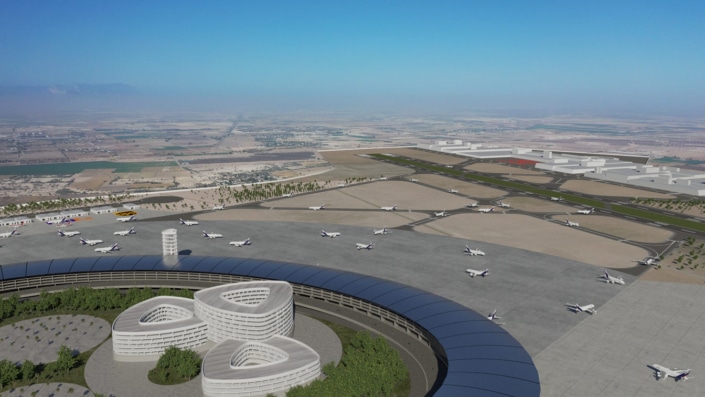 Panorámica de aeropuerto en México Estudio Render 3d - Scalable